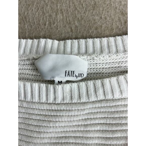 Fate By Lfd White Sweater Sz Medium Ribbed Puff Sleeves Cotton Structured Thick - Picture 4 of 10